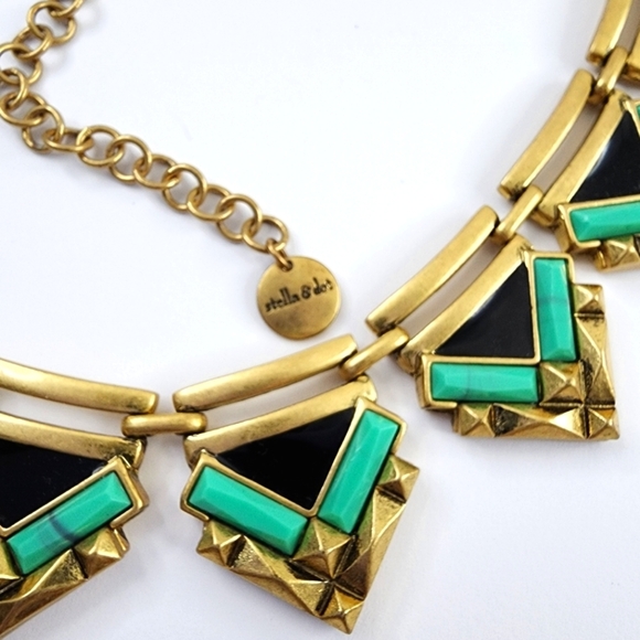 Stella + Dot statement necklace green black art deco - Picture 3 of 10